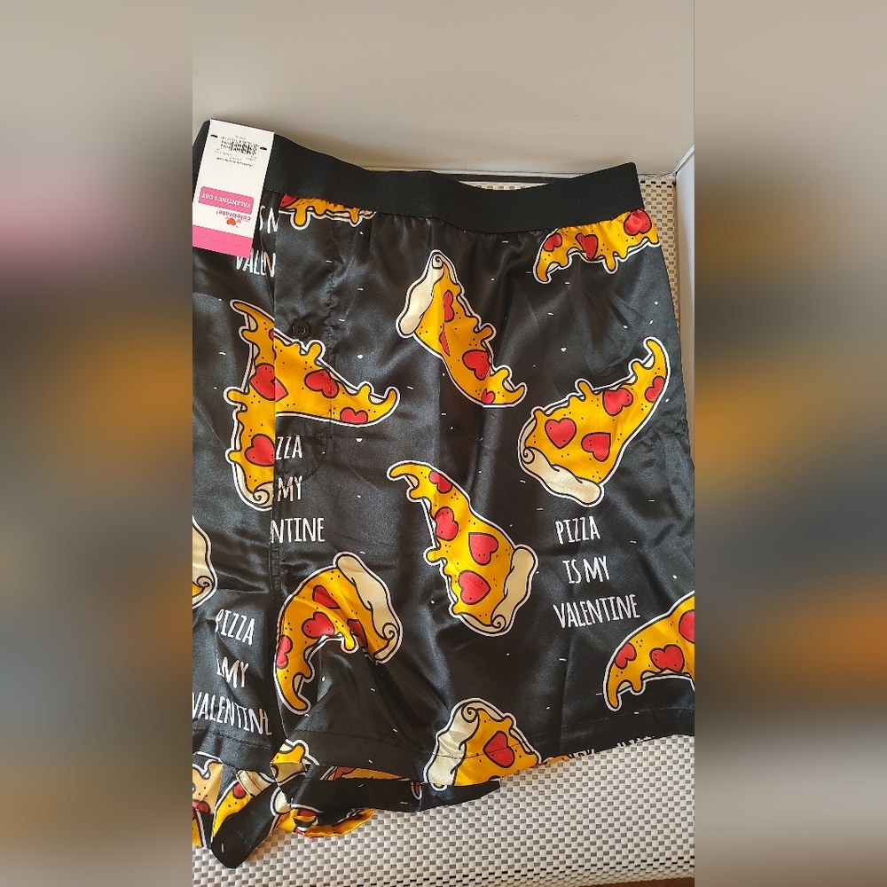 Valentine's Day Pizza Men's Satin Boxers "Pizza is My Valentine" NWT